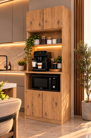 ADALIMODULES Kahve Köşesi Dolabı Modern Led Aydınlatmalı Raflı Mutfak Rafı Dolabı