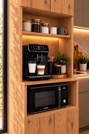 ADALIMODULES Kahve Köşesi Dolabı Modern Led Aydınlatmalı Raflı Mutfak Rafı Dolabı