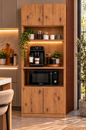ADALIMODULES Kahve Köşesi Dolabı Modern Led Aydınlatmalı Raflı Mutfak Rafı Dolabı
