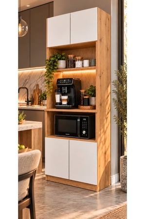 ADALIMODULES Kahve Köşesi Dolabı Modern Led Aydınlatmalı Raflı Mutfak Rafı Dolabı