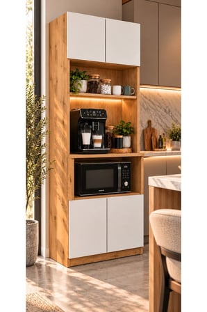 ADALIMODULES Kahve Köşesi Dolabı Modern Led Aydınlatmalı Raflı Mutfak Rafı Dolabı