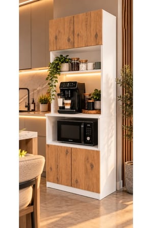 ADALIMODULES Kahve Köşesi Dolabı Modern Led Aydınlatmalı Raflı Mutfak Rafı Dolabı