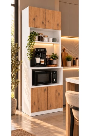 ADALIMODULES Kahve Köşesi Dolabı Modern Led Aydınlatmalı Raflı Mutfak Rafı Dolabı