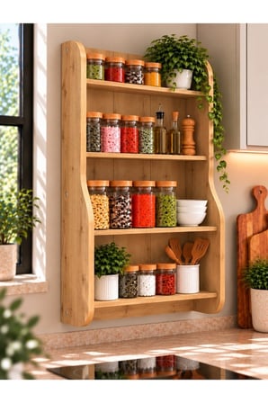 ADALIMODULES Duvara Monte 4 Raflı Dekoratif Mutfak Rafı Baharatlık ve Çok Amaçlı Düzenleyici