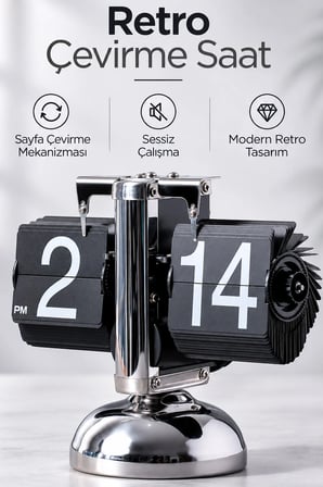 Masaüstü Mekanik Sayfa Çevirmeli Retro Saat Vintage Minimalist Yaprak Masa Saati Paslanmaz Çelik