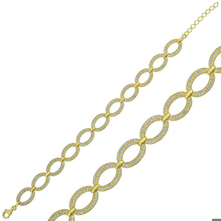 Gümüş Gold Oval Taşlı Bayan Bileklik