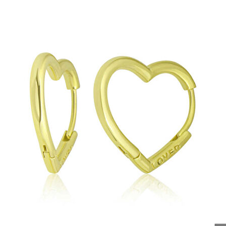 Gümüş Gold Loved Yazılı Taşsız Kalp Kadın Küpe
