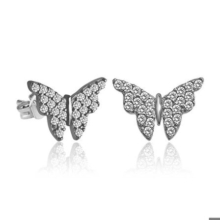 Gümüş Beyaz Kelebek Küpe