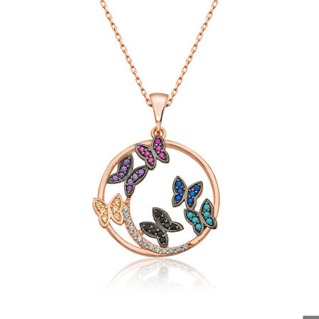 Gümüş Rose Kelebek Çemberi Kadın Kolye