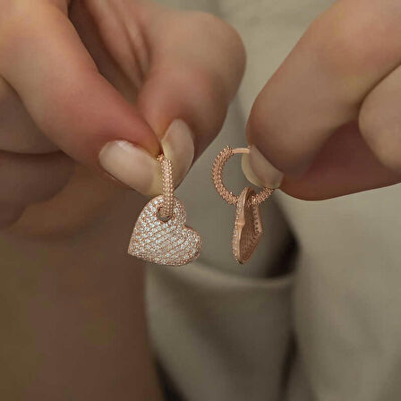 Gümüş Rose Halka Kalp Kadın Küpe