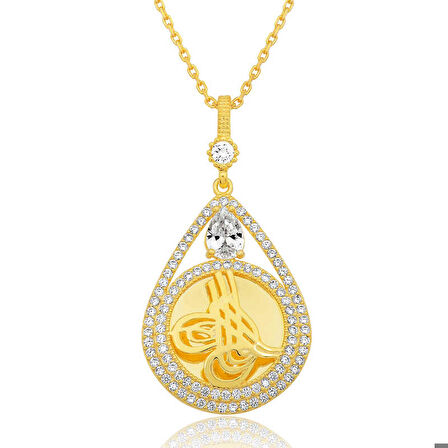 Gümüş Gold Kaplama Damla Tuğralı Kadın Kolye