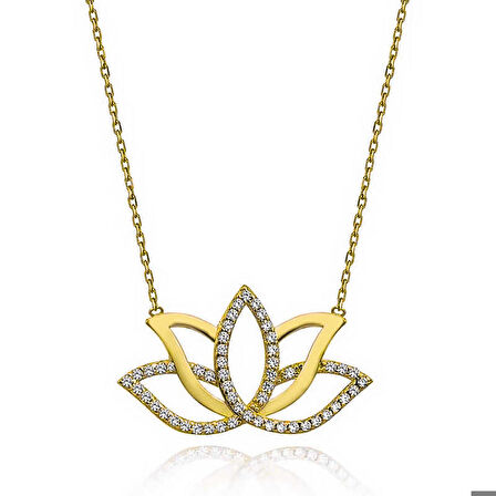 Gümüş Gold Lotus Çiçeği Kadın Kolye