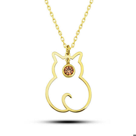 Gümüş Kasım Ayı Doğum Taşı Kedi Kadın Kolye