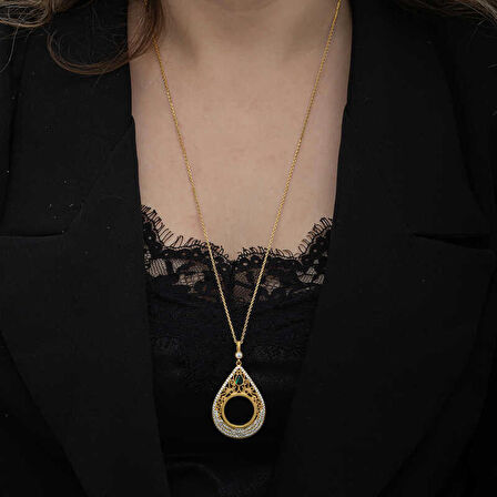 Gümüş Gold Kaplama Damla Çeyrek Takılabilen Kadın Kolye