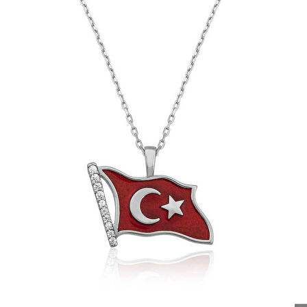 Gümüş Türk Bayrağı Bayan Kolye