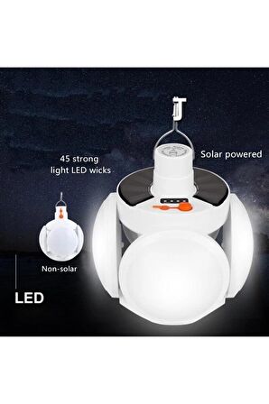 5 Kanatlı 45 Ledli Şarjlı ve Güneş Panelli Solar Led Lamba Yeni Nesil Katlanır 