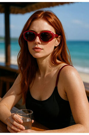 Yaz Tonu Renkli Siyah Çerçeve Bordo Kadın Güneş Gözlüğü UV 400 Korumalı CE Belgeli Güneş Gözlüğü