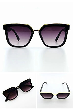 Gold Üst Siyah Çerçeve Orta Boy Kadın Güneş Gözlüğü UV 400 Korumalı CE Sertifikalı Güneş Gözlük