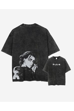 Attack on Titan Baskılı Yıkamalı Vintage Unisex Oversize T-Shirt