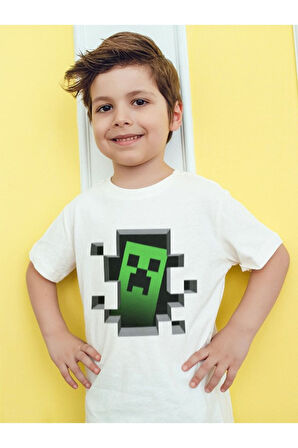 Creeper Baskılı Beyaz Çocuk Tişört