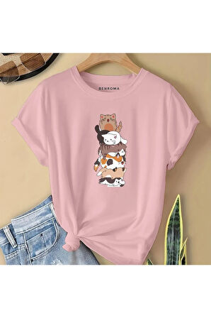 ÜST ÜSTE KEDİLER BASKILI  ÇOCUK TİŞÖRT