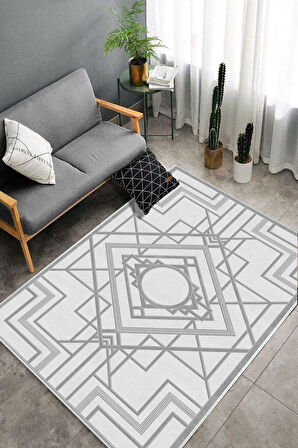 Gri Dot Keçe Kaymaz Taban Lobohemart Salon Saçaksız Halı B1203