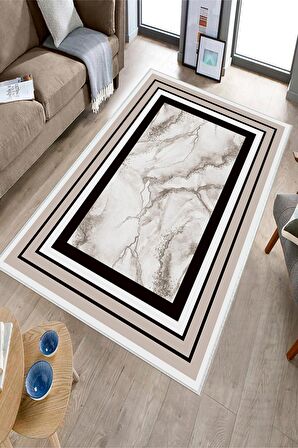 Vizon Pvc Deri Kaymaz Taban Çerçeve Salon Saçaksız Halı B1260