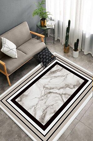 Vizon Pvc Deri Kaymaz Taban Çerçeve Salon Saçaksız Halı B1260