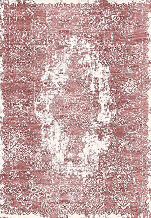 Pembe Dot Keçe Kaymaz Taban Vintage Göbekli Salon Saçaksız Halı E4172