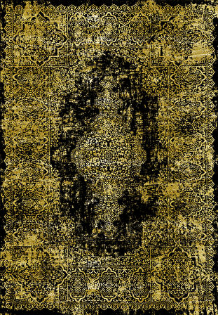 Gold Dot Keçe Kaymaz Taban Vintage Göbekli Salon Saçaksız Halı E4173