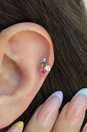 Gold Arkası Düz Çelik Kiraz Tragus Piercing Helix Lob Kıkırdak