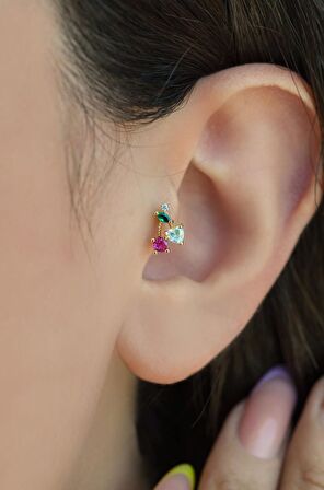 Gold Arkası Düz Çelik Kiraz Tragus Piercing Helix Lob Kıkırdak