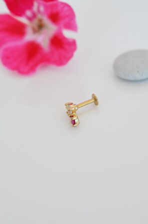 Gold Arkası Düz Çelik Kiraz Tragus Piercing Helix Lob Kıkırdak