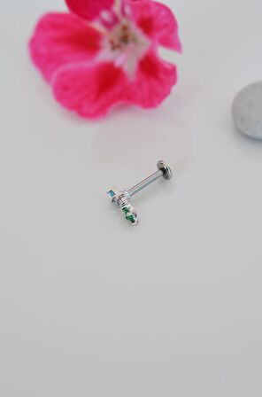 Silver Arkası Düz Çelik Silver Arkası Düz Çelik Çok Renkli Tragus Piercing Helix Lob Kıkırdak