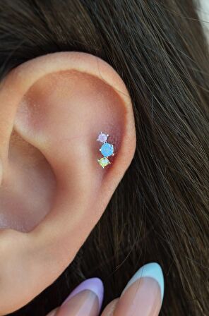 Silver Arkası Düz Çelik Soft Renkli Tragus Piercing Helix Lob Kıkırdak