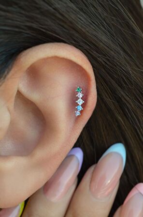 Silver Arkası Düz Çelik Multicolor Tragus Piercing Helix Lob Kıkırdak