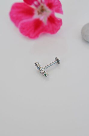 Silver Arkası Düz Çelik Multicolor Tragus Piercing Helix Lob Kıkırdak