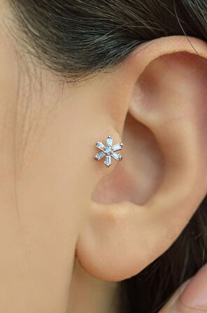 Rose Arkası Düz Çelik Çiçekli Tragus Piercing Helix Lob Kıkırdak