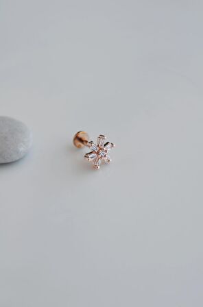 Rose Arkası Düz Çelik Çiçekli Tragus Piercing Helix Lob Kıkırdak
