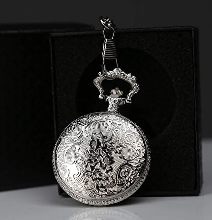 Özel Kutulu Tren Temali Gümüş Köstekli Saat Alk4675