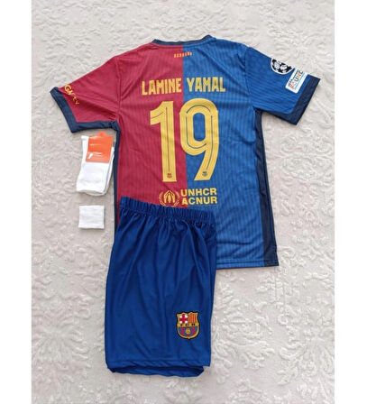 Yenteks Barcelona 2024/25 Yeni Sezon Lamine Yamal Çocuk Forma Takımı 4'lü Set Çorap+Bileklik Hediyeli
