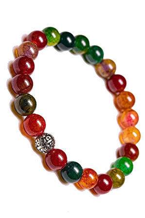 Sertifikalı Multicolor Renkli Akik Taşı Bileklik - Gümüş Aparatlı