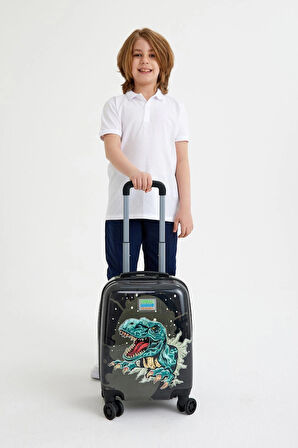 Coral High Kids Koyu Gri Siyah Dinozor Desenli Çocuk Valizi 16757