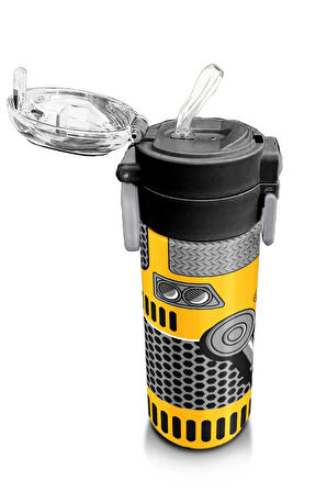 Kids Erkek Desenli Pipetli ve Direkt İçim Çelik Termos 500 ml