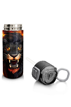 Kids Erkek Desenli Pipetli ve Direkt İçim Çelik Termos 500 ml