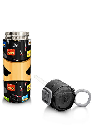 Kids Erkek Desenli Pipetli ve Direkt İçim Çelik Termos 500 ml