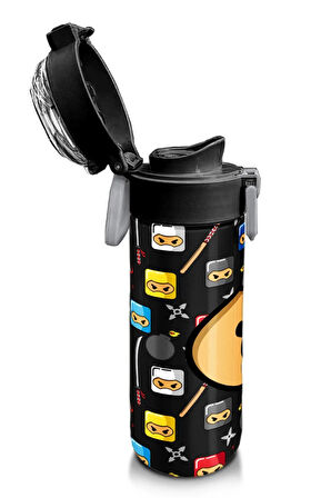 Kids Erkek Desenli Pipetli ve Direkt İçim Çelik Termos 500 ml