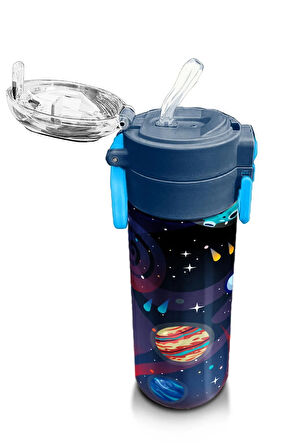 Kids Erkek Desenli Pipetli ve Direkt İçim Çelik Termos 500 ml