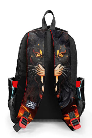 Kids Siyah Aslan Desenli 4’lü Okul Çanta Seti (Okul Çantası, Beslenme, Kalemlik, Matara)