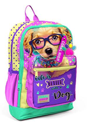 Coral High Kids Sarı Pembe Sevimli Köpek Desenli 3’lü Okul Çanta Seti 